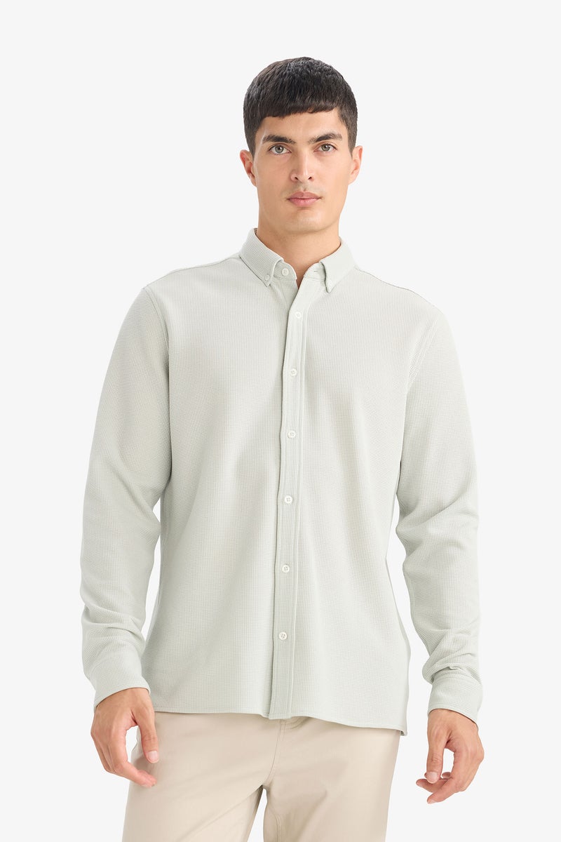 DeFacto Green Man Regular Fit Polo Collar Long Sleeve Shirt Casual - Image 3